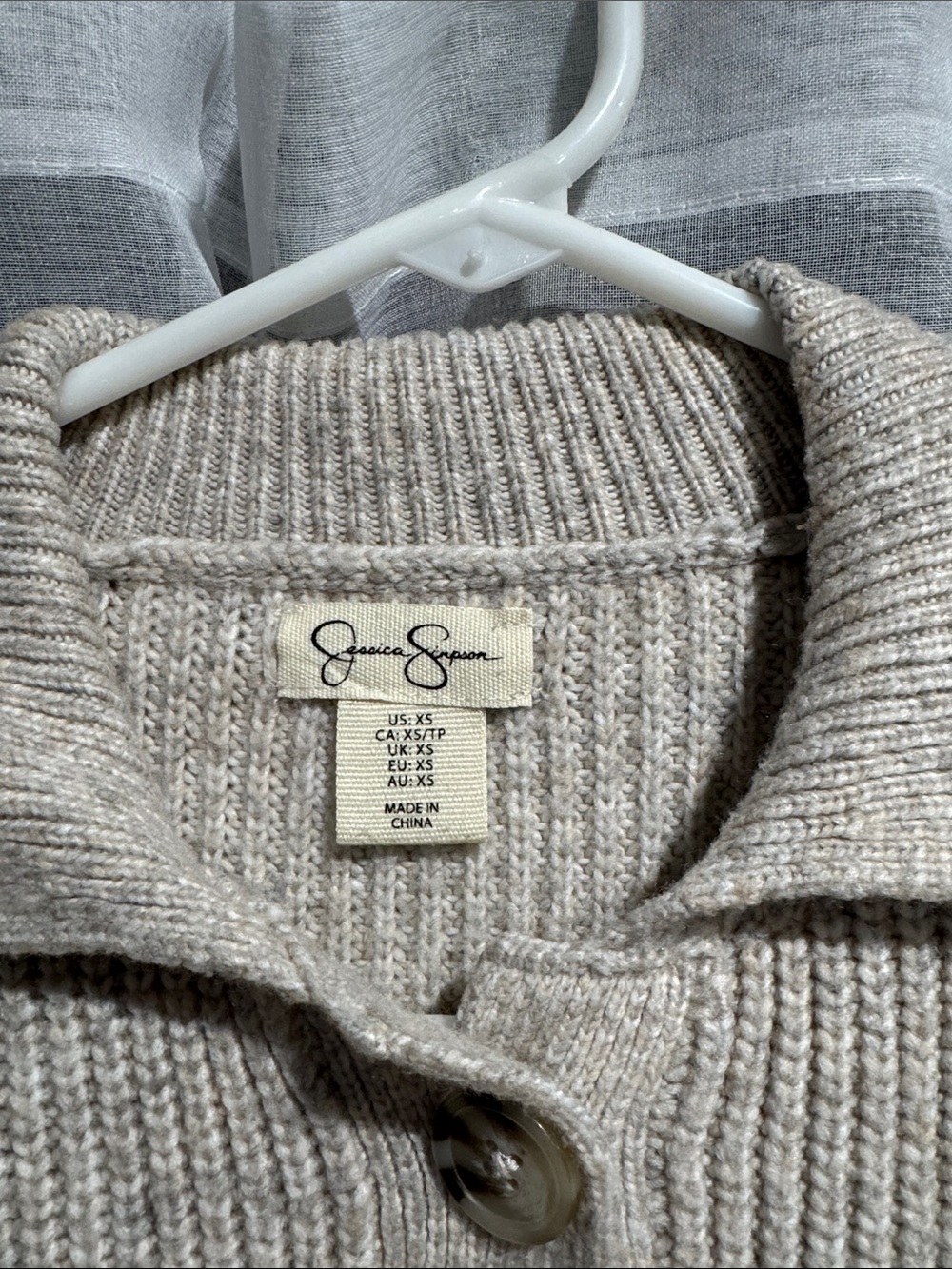 Jessica Simpson Oatmeal Ribbed Button-Front Cardigan - Picture 2 of 2